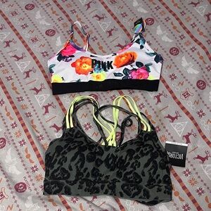 PINK Victoria's Secret Floral Sports Bra and Victoria Sport Leopard Pattern Bra